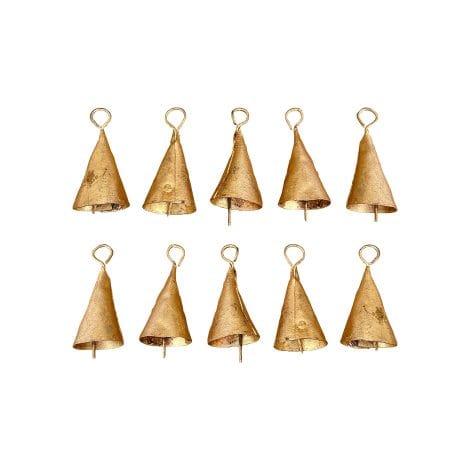 Vintage gold bells for Indian crafts, home decor, and Christmas ornaments. 10 pcs, 1.75 inches each.