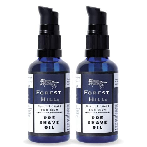 Forest Hill Luxury Pre-Shave Oil infused with Sandalwood & Orange – Perfectly smooth and moisturize your skin for a flawless shave. Contains Jojoba Oil, Vitamin E & Olive Oil. Ideal for personal or salon use. (2 bottles of 50ml)