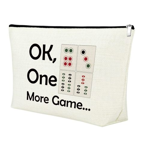 Funny Gambling Gifts for Women – Beige Mahjong Girls Makeup Bag, Ideal for Retirement, Birthdays, & Christmas.