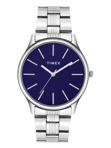 TIMEX TWTG73SMU01: Stylish blue dial men’s watch with 3 hands, quartz movement, and 40mm case width.