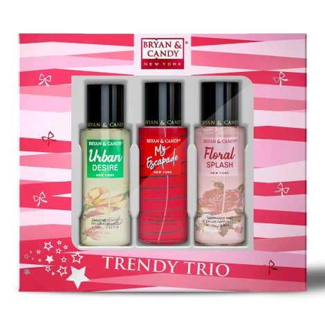 Treat yourself or someone special with Bryan & Candy’s Trendy Trio Body Fragrance Mist Spray Combo. 115ml each, no gas perfume.