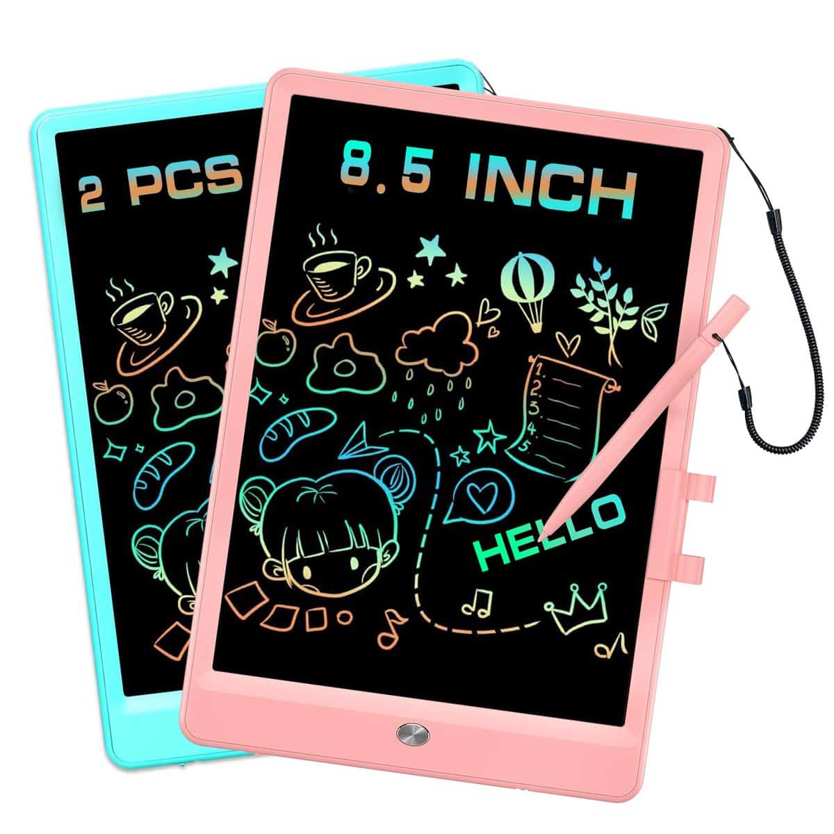 Proffisy LCD Writing Tablet, 8.5 Inch Colorful Writing Pad, Erasable Reusable Electronic Note Pads for 3-6 Years Old Boy and Girls(Pink & Blue)