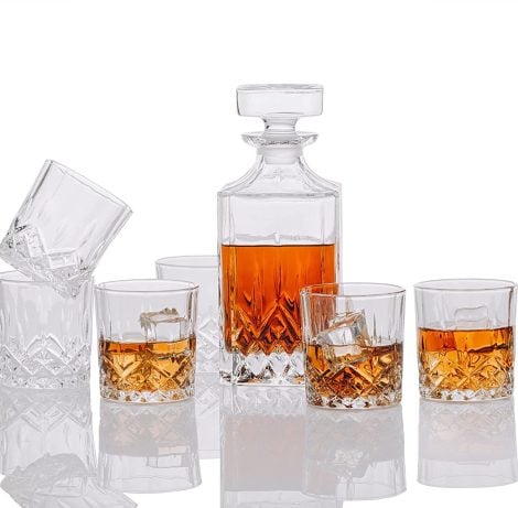 Exclusive sugar paw Whiskey Decanter Set – Includes 6 Glasses. Perfect for showcasing your alcohol collection, an ideal gift for men.