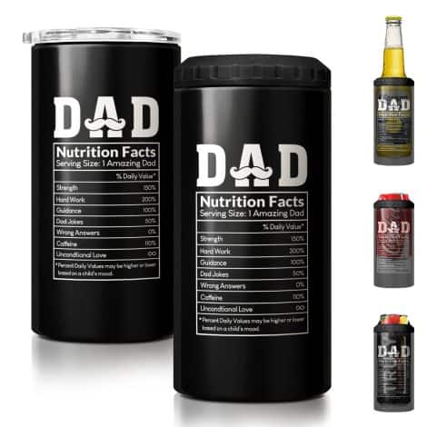 SANDJEST Dad Can Cooler: A perfect 4-in-1 design tumbler for Dad with nutritional facts. Ideal for Papa’s celebrations.