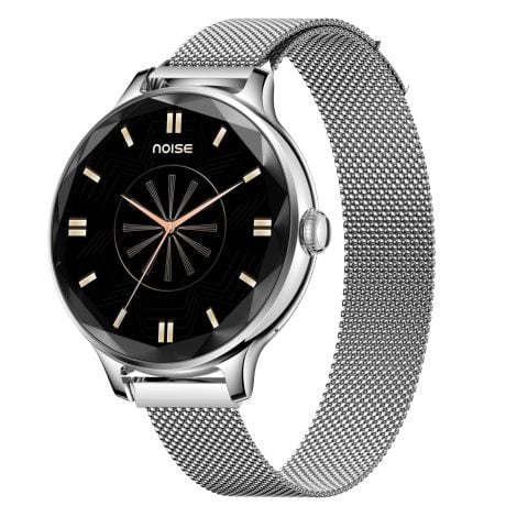 Silver Link Noise Diva Smartwatch with AMOLED Display, Elegant Design, Multiple Strap Options, 100+ Watch Faces.