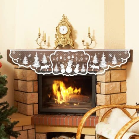 Christmas Fireplace Scarf 20 x 90 Inch: Decorative Lace Mantel Cover Runner for Indian homes during Christmas festivities.