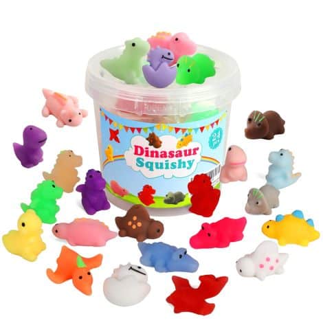 Squishy Dinosaur Toys, 24 pieces, perfect for kids as stress-relief, birthday gifts, or Christmas stocking fillers.