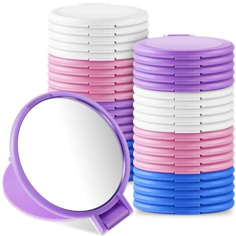 40 travel-size mirrors with vintage design in white, blue, pink, and purple, perfect for daily use or gifting.