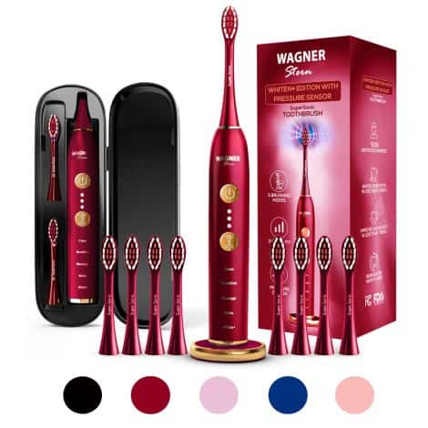 Wagner & Stern WHITEN+ Edition: Intelligent Electric Toothbrush for Indians, with Pressure Sensor & Customizable Settings. Includes 8 Dupont Bristles & Travel Case.