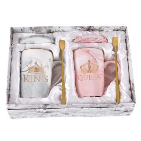 Funny Coffee Mug Set for Couples – King and Queen – Perfect Wedding or Engagement Gift for Newlyweds.