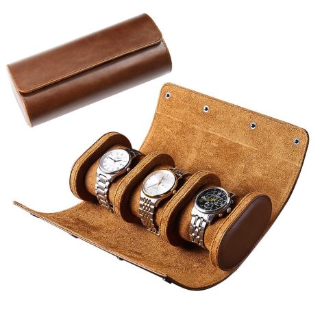 Rudmox’s Luxury Leather Watch Roll, a Travel Case with 3 Slots, the perfect gift for Indian men and women on Christmas, anniversaries, and birthdays.