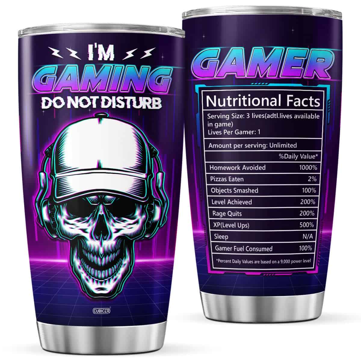 CUBICER Gaming Coffee Tumbler 20 Oz Double Walled Stainless Steel Mug For Game Players Skull Gamer Gifts For Men Husband Father Him On Birthday Holiday Large Travel Insulated Cups