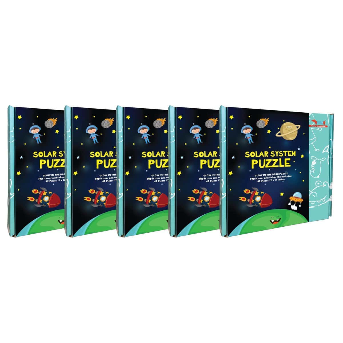 CocoMoco Kids Solar System Puzzle 42 Pcs - Glow in The Dark - Educational Toy - Space Puzzles for Kids Ages 2-6 Year Old Boys Girls Return Gift Jigsaw Puzzles of Planets, Universe (Pack of 5)