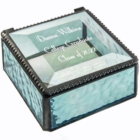 Customizable Glass Keepsake Box, perfect gift for a 2020 graduate, available in Windsor Blue.