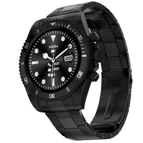 Luxurious Fire-Boltt Avalanche Smart Watch in black, with Bluetooth, HD display, voice assistance, and sports modes.