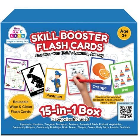 Qwik Kids’ 15 in 1 Flash Cards – Fun Study Material with 336+ Activities for Preschoolers. Perfect Birthday Gift for 2+ Years!