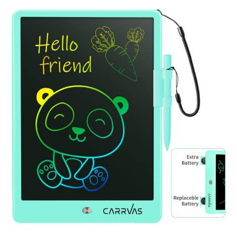 Colorful CARRVAS LCD Writing Tablet: An educational, reusable, and erasable doodle board for kids, perfect as a gift.