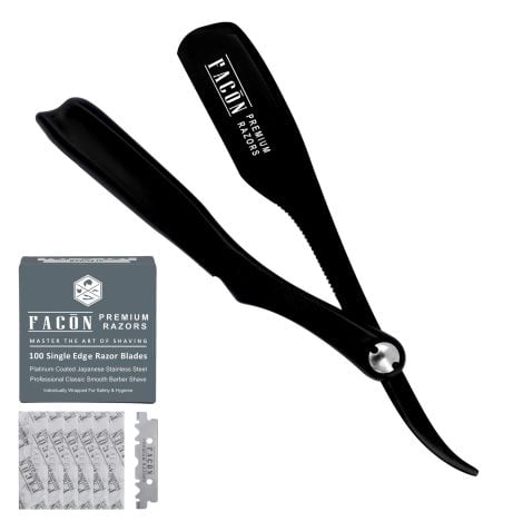 “Feather Barber Razor – Salon-Quality Cut Throat Shavette with 100 Blades, for a Classic Japanese Straight Edge.”