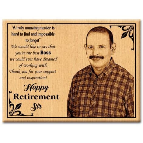 Unique Retirement Gift in India: Customizable Engraved Photo Frame, perfect for Sir, Mother, Father, Men, or Boss.