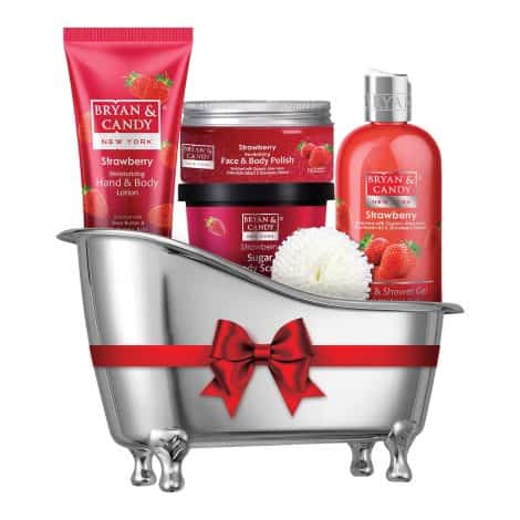 Bryan & Candy Strawberry Bath Tub Kit Christmas Gift Set: Indulge in Home Spa Experience! (Includes Shower Gel, Lotions, Scrub)