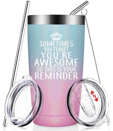 “Occasionally, You Forget Your Greatness – Appreciation Presents for Women – Hilarious Motivational Gifts for Birthdays, Achievements, Workmates, Gents – 20oz Insulated Tumbler with Straw.”