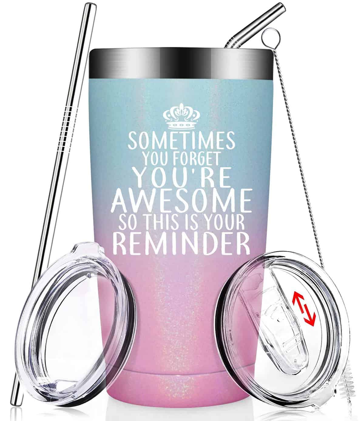 Sometimes You Forget That You Are Awesome - Thank You Gifts for Women - Funny Inspirational Birthday Graduation Gifts for Friends, Coworker, Men, Her - 20oz Insulated Tumbler with Straw