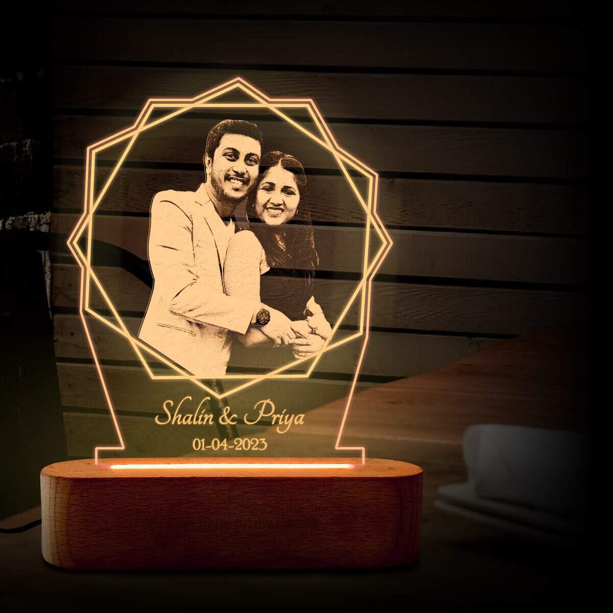 ZOCI VOCI Anniversary Gift for Couple Special Personalized - LED Photo Frame | Customized Birthday Gift For Wife & Husband | Photo Lamps (Lotus)