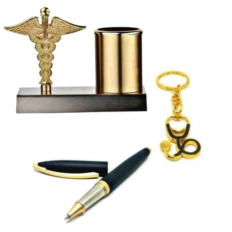 SMART WORLD Gift Set for Doctors with Metal Pen Stand, Ball Pen, and Keychain – Perfect for You!