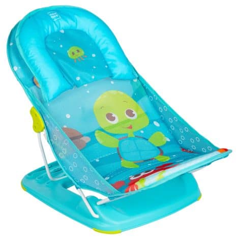Mee Mee’s baby bath chair for newborns, with foldable design, adjustable positions, and washable mesh seat.