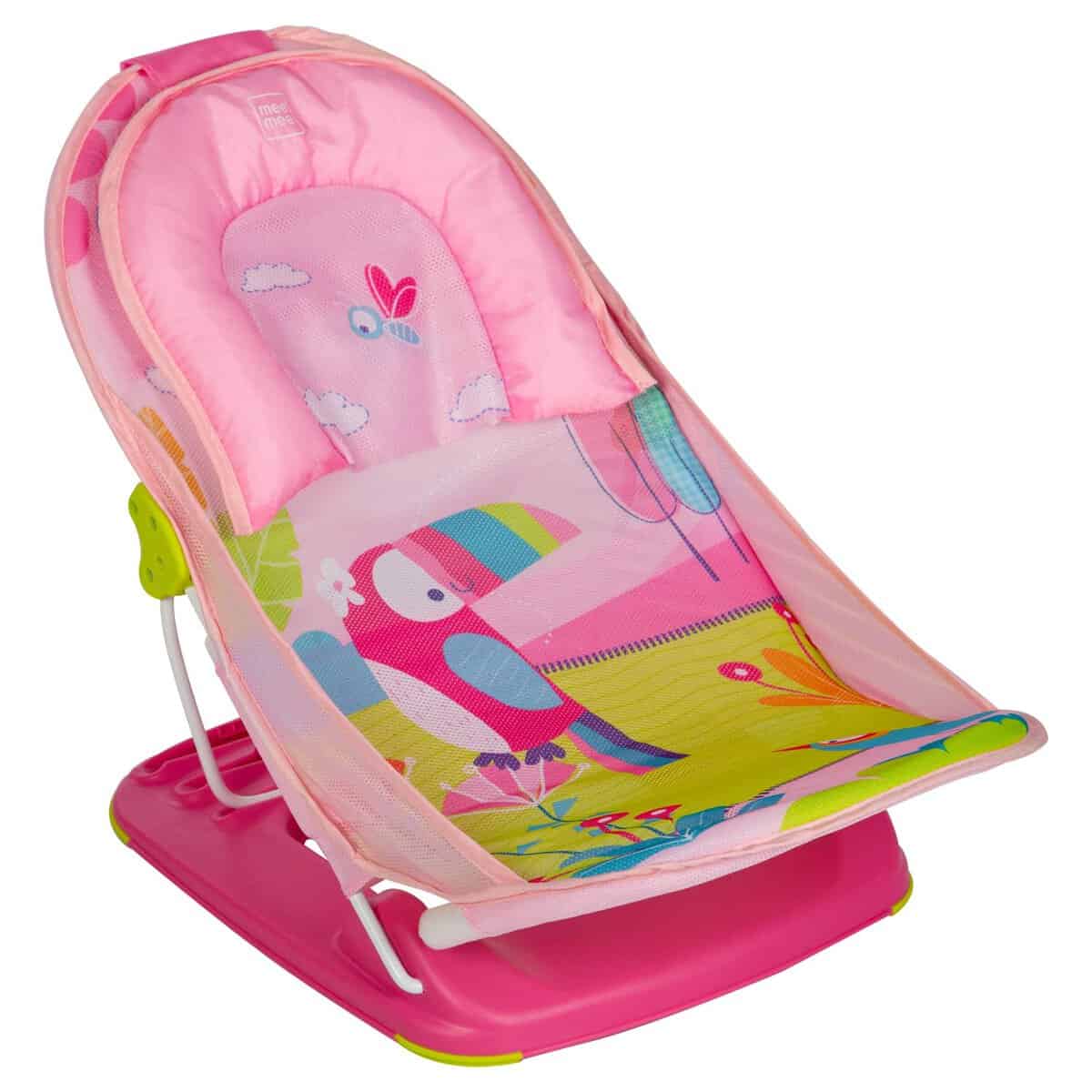 Mee Mee Newborn Spacious Baby Bather Bath Chair for Babies/Toddlers/Infants of 0 to 2 Years | Foldable | 3 Position Adjustable Chair | Washable Soft mesh Large seat | Anti Skid Base (Pink)