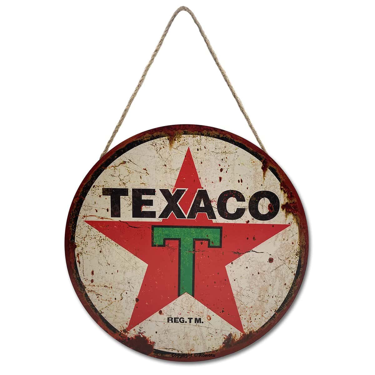 Texaco Sign Round Wood Hanging Sign Wall Painting Retro Poster For Garage Texaco Club Man Cave Oil Station Bar Gift 11.8×11.8inch