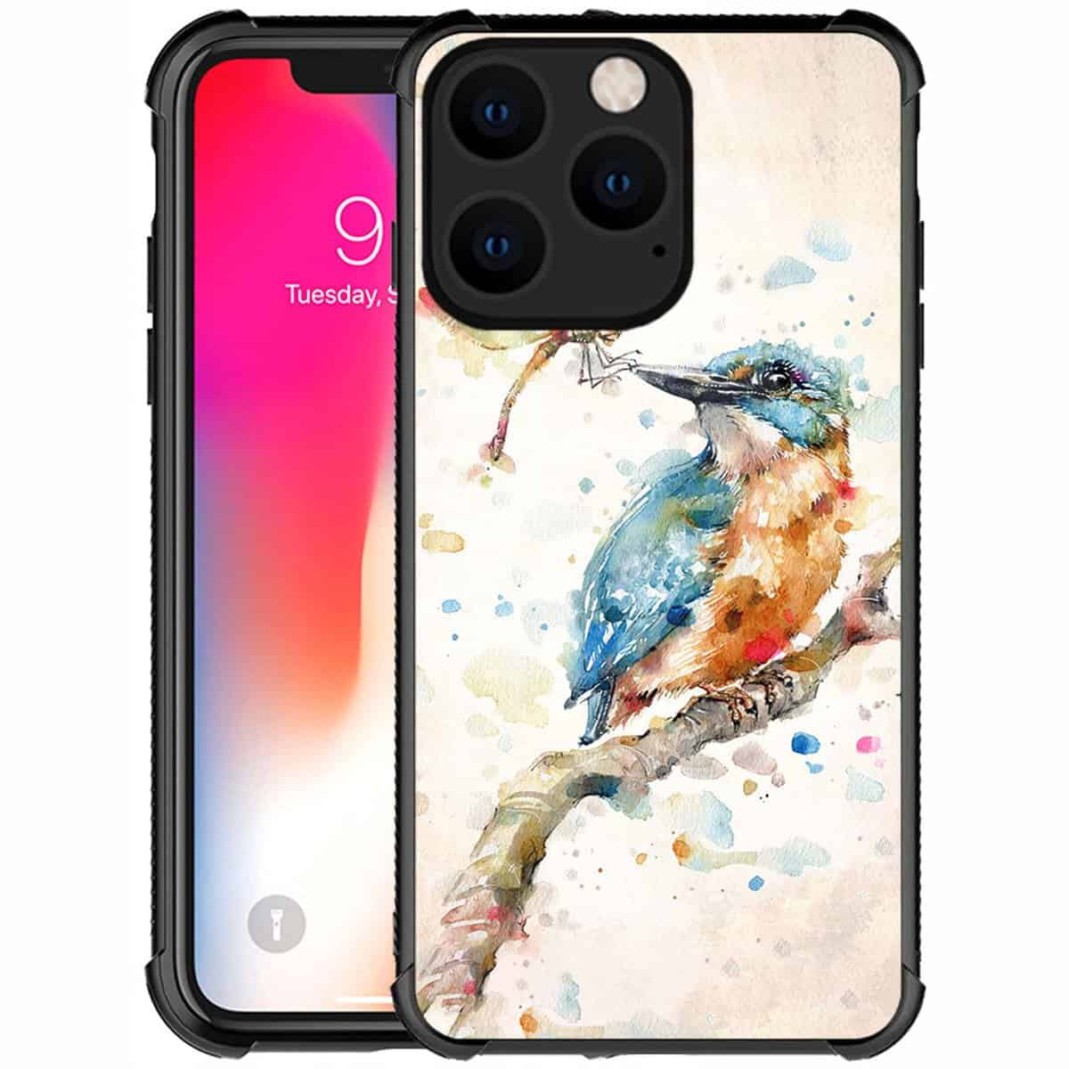 CARLOCA Compatible with iPhone 14 Pro Case,Watercolor Bird and Dragonfly Pattern Design for Girl Boy Shockproof Anti-Scratch Case for Apple iPhone 14 Pro