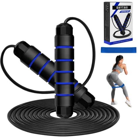 Get fit with the 9.8FT Adjustable Jump Rope for men and women. Includes a gift of 1 resistance band.