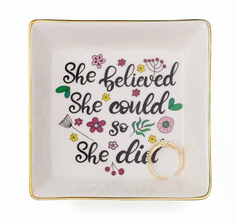 Motivational Girls Gifts: Ceramic Dish for Rings and Jewelry – Empowering Quote Plate for Women.