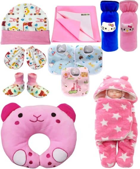 First Kick Bundle of Baby Essentials, Pink for Both Boys and Girls, Ideal for Newborns (11 items)