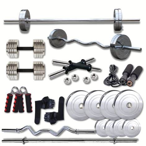 HASHTAG FITNESS Silver Adjustable Dumbbell Set, perfect for Indian home gym workout, weighing 20kg.