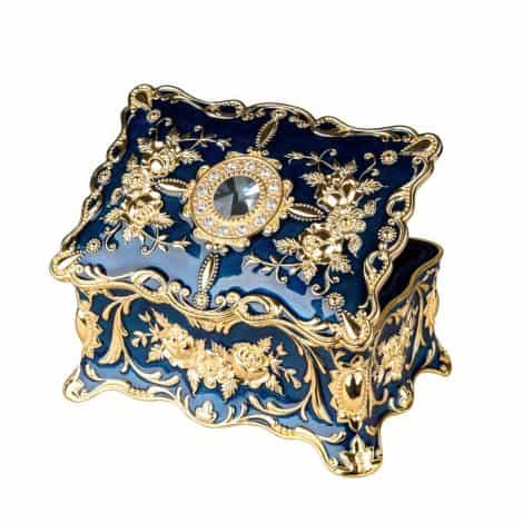 Fancy Vintage Jewelry Box – Perfect Gift for Birthdays, Women, and Girls! (Blue, 7.1″ x 4.7″ x 3.1″)