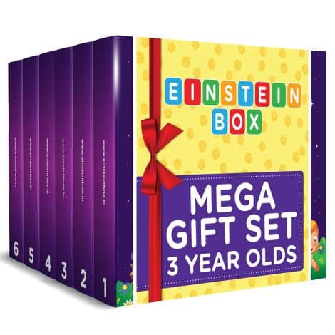 Einstein Box: All-in-one Learning Kit for 3-year-old Indian kids, 6-pack with Vibrant Colors.