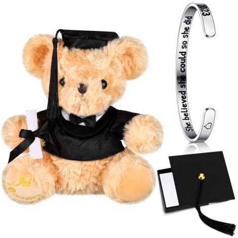 Black Inspirational Graduation Gift Set for 2022, including a bracelet, bear and jewelry box, perfect for Indian graduates.