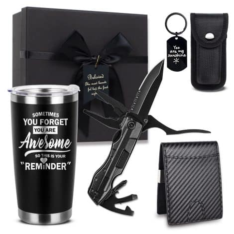 Funny festive gift set for men with a tumbler multitool, suitable for birthdays, Christmas, Father’s Day, and anniversaries.