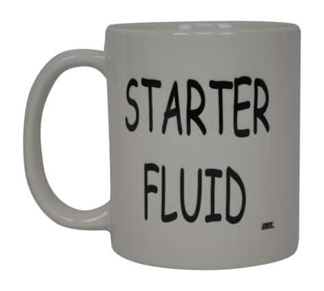 Hilarious Mug for Car Lovers: Kick-Start Your Day with this Starter Fluid Coffee Cup’s Witty Charm! Perfect for gifting.