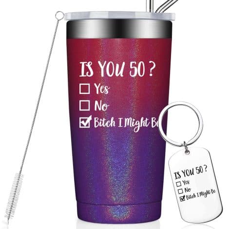 BIRGILT 50th Birthday Gifts – Hilarious Presents for Indian Moms, Dads, Husbands, Wives – Party Decorations & 20oz Tumbler.