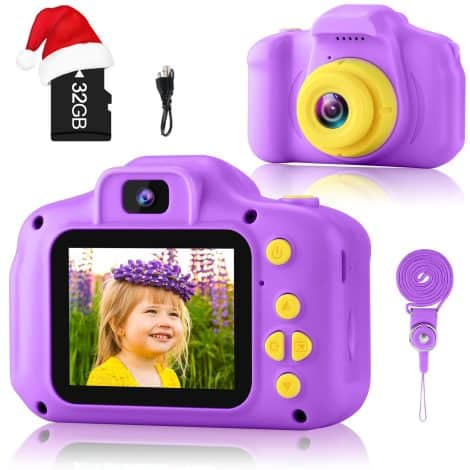 Purple Kids Camera with 32GB SD Card – Perfect Selfie Camcorder for Girls Age 3-8, Ideal Birthday Gift.