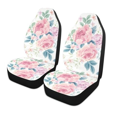 ALAZA Pink Rose Floral Car Seat Covers with Organizer Pocket – Perfect for Cars, SUVs, and Trucks!