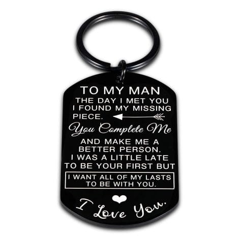 Valentines Day Gifts for Him, Personalized Keychain expressing love and appreciation from Wife, perfect for special occasions.