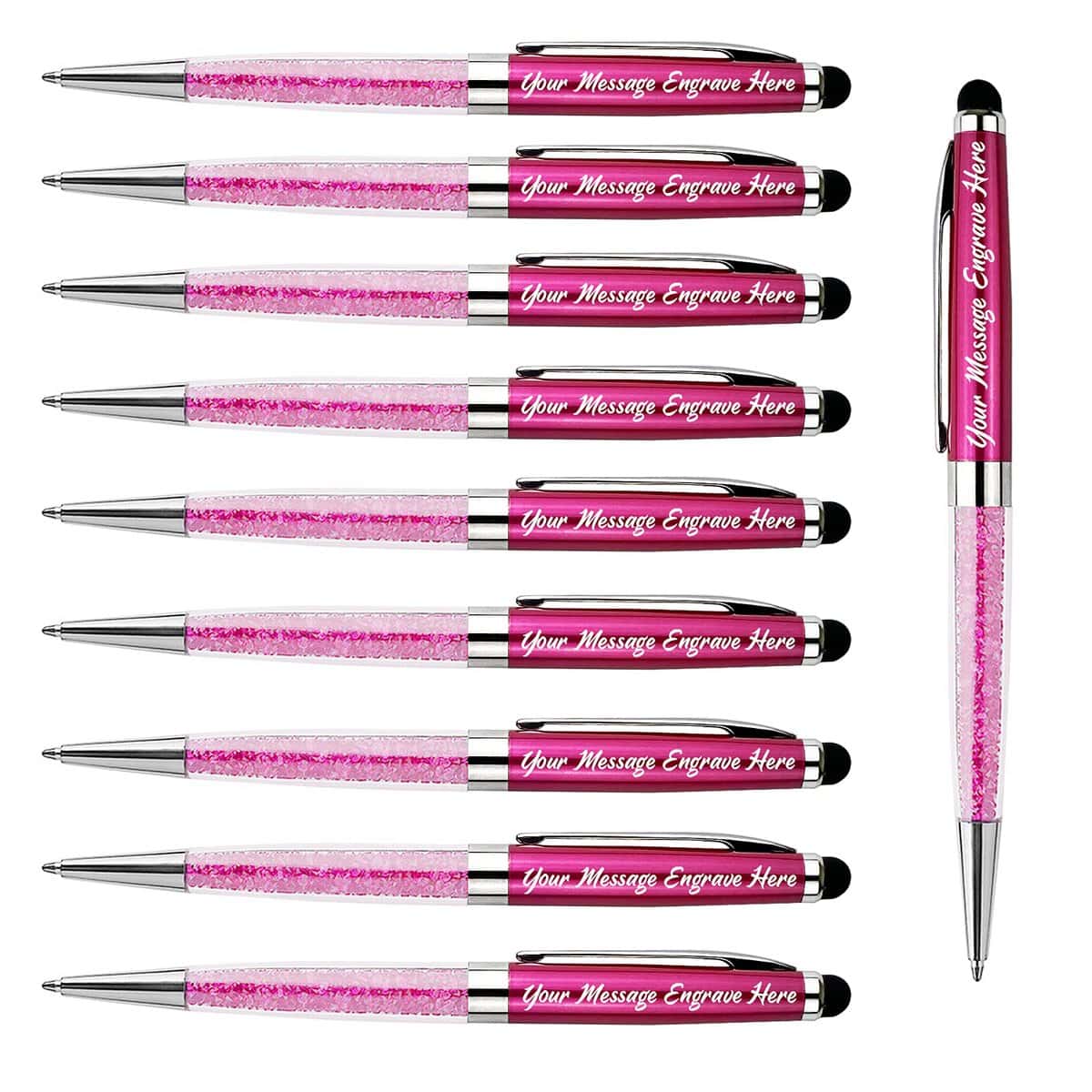 Custom Personal Gift Pens with Stylus Tip Crystal-Custom - Black writing - Printed Name pens - Imprinted with Your Logo or Message - FREE PERSONALIZATION - 10 Pens/Box (Rose red)