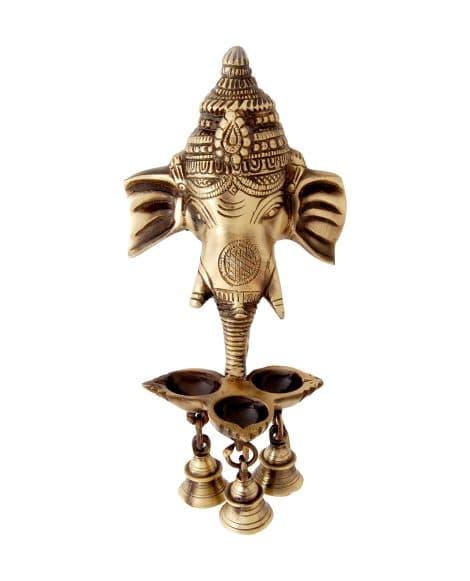 Brass Ganesha Wall Hanging Diya with Bells for Home Decor, a perfect Diwali gift.