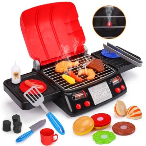 Grill Toy Set with Smoke, Sound, Lights and BBQ Accessories – Perfect Birthday Gift for kids aged 2-8.