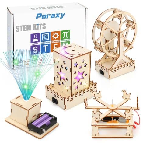 Get the 4-in-1 STEM Kit, a DIY educational toy with wooden construction, puzzles, and crafts for kids aged 8-12. Perfect for Christmas and birthdays!