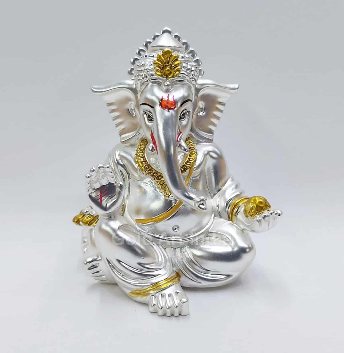 Gold Art India Matte Silver plated gaddi ganesha